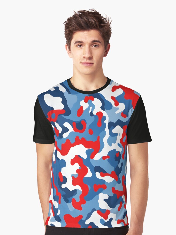 Red blue and white camouflage Graphic T Shirt T Shirt Trending 2025 Daily Comfort