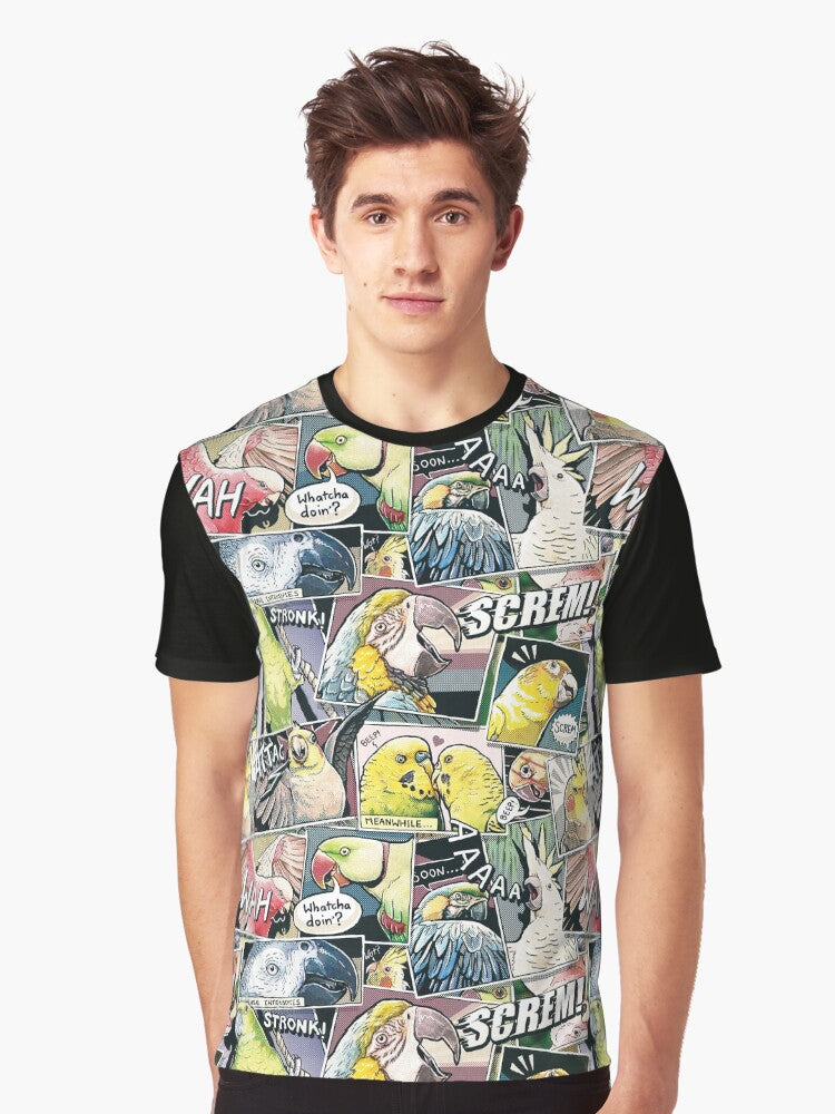 Parrots Comic Style Graphic T-Shirt | Premium Unisex T-Shirt, Trending Graphic Tee