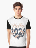 Hello 2026 Pink New Year Eve Minimal Celebration Graphic T Shirt T Shirt Comfort Fit New Year Trend