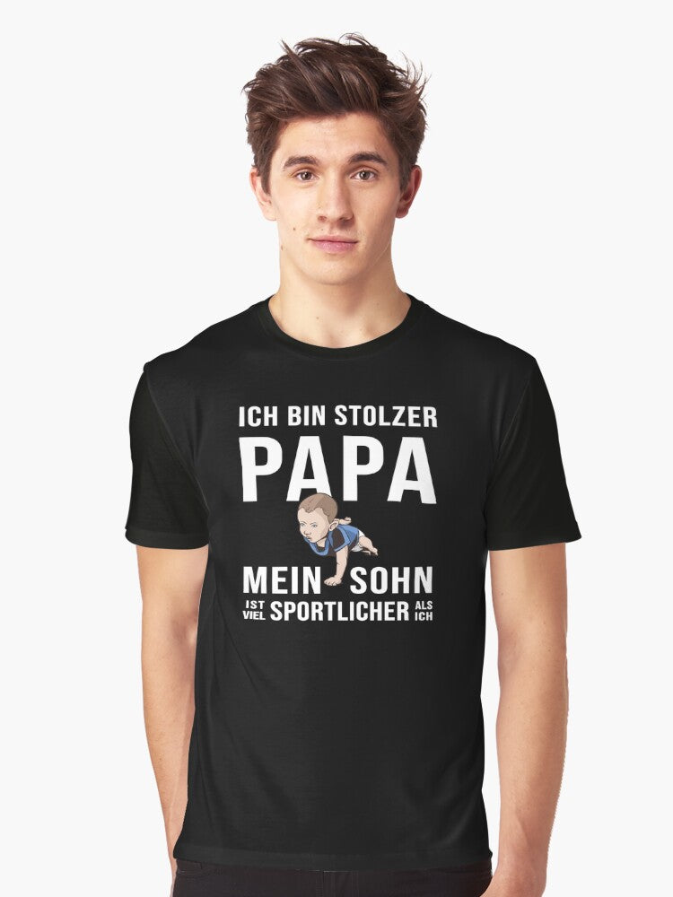 Proud dad gift father child is sportier Graphic Shirt T Shirt Minimal Style