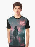 Cyber Samurai in Neon City Graphic T-Shirt | Premium Unisex T-Shirt, Trending Graphic Tee