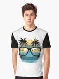 shirt design Design of a pair of sunglasses with reflection of sunny beach palm trees and waves vivid color pale T Shirt