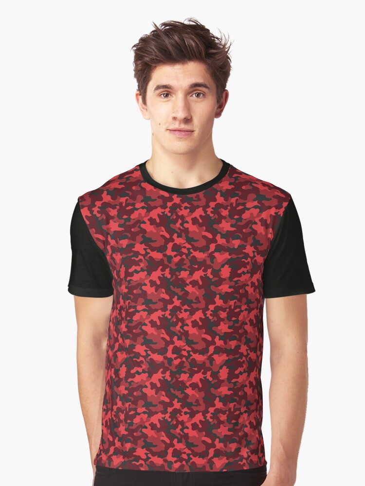 Camouflage Pattern Dark Red Graphic T Shirt T Shirt Trending 2025 Hot Search US