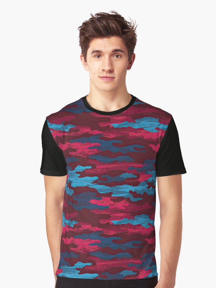Trendy Camouflage Print Bold Red and Blue Seamless Design Graphic T Shirt T Shirt Aesthetic Fit Daily Comfort