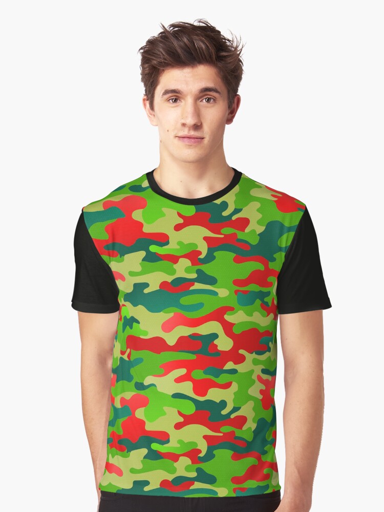 Wild Jungle Urban Camo Green Turquoise Red Graphic T Shirt T Shirt Trending 2025 Streetwear Essential