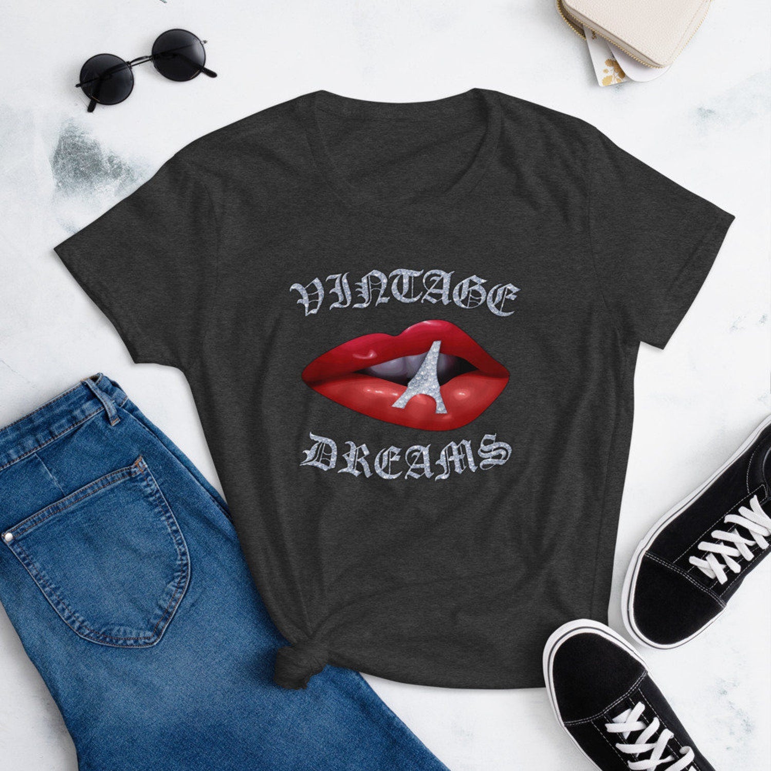 Vintage Dreams Women's Slim Fit T-Shirt | Dance Paris Inspirational Motivational Workout Gift Her Tee