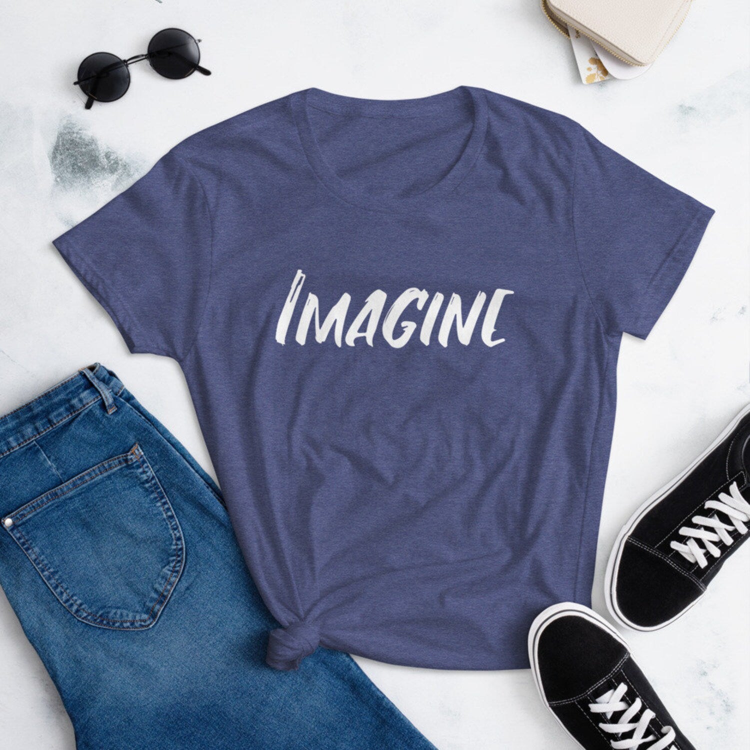 IMAGINE WOMEN'S FITTED T-Shirt: Motivational Inspirational Positive Quotes Yoga Tee Gift