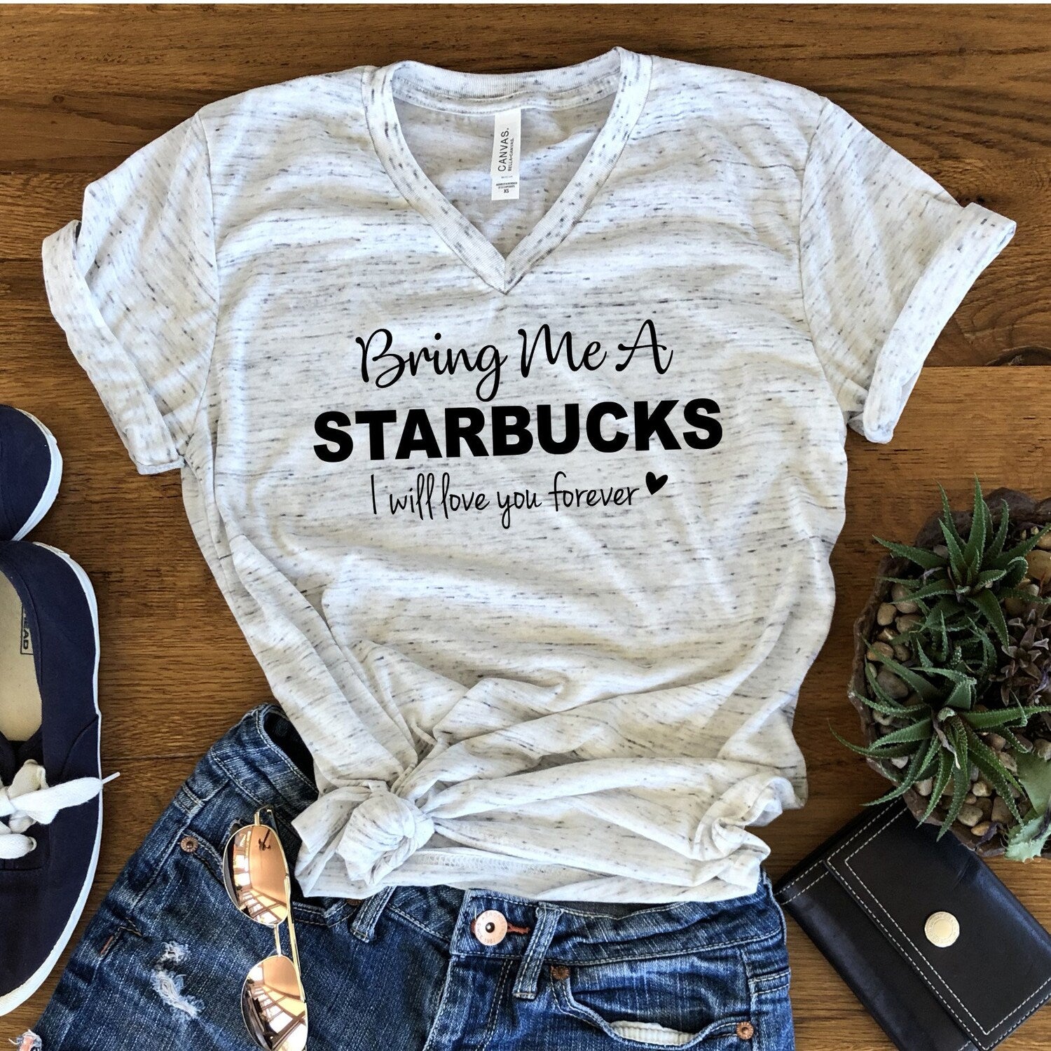 Bring Me Starbucks Love Forever V-Neck Shirt | Graphic Gift Yoga Tee
