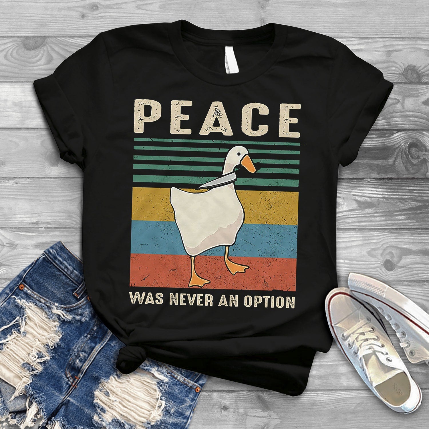 Peace Was Never An Option T-Shirt | Funny Goose Gaming Gamer Shirt | Untitled Goose Game Tee