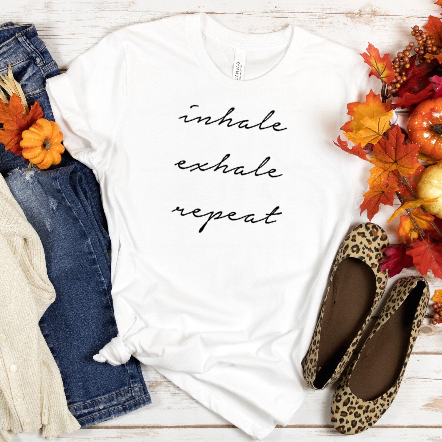 Inhale Exhale Repeat T-shirt | Mindfulness Yoga Breathe Meditation Inspirational Motivational Gym Tee Top