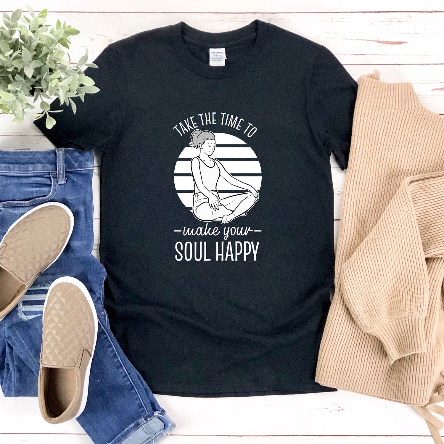 Yoga Shirt Meditation Quotes | Take Time Make Soul Happy Inspirational Fitness Spiritual Quote T-Shirt