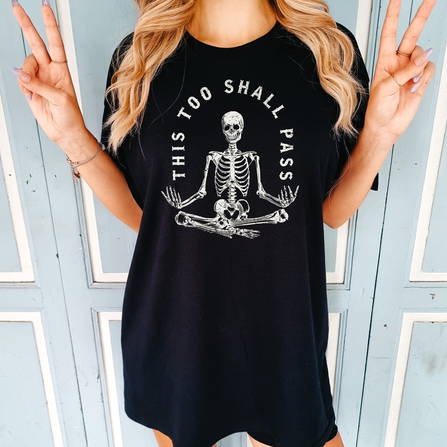 This Too Shall Pass Skeleton Meditation T-Shirt | Mental Health Tee