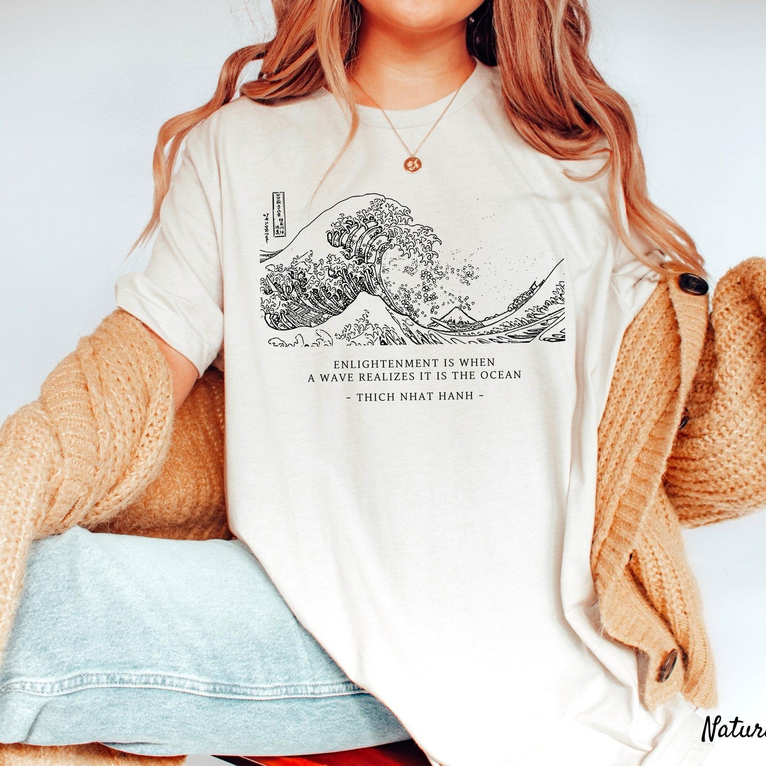 Thich Nhat Hanh Shirt: Enlightenment Quote Tee, Kanagawa Great Wave Meditation T-shirt Gift