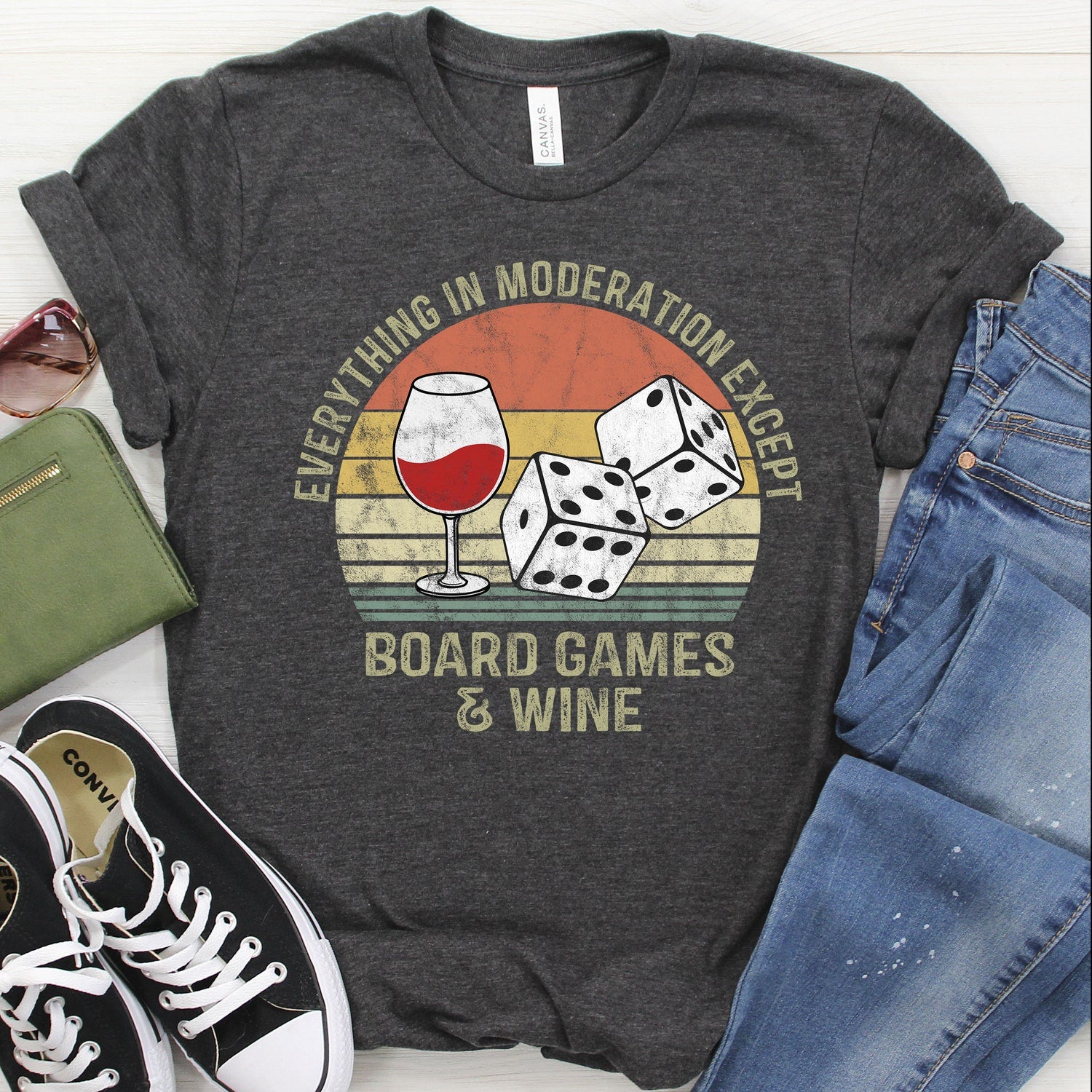 Table Game & Wine T-Shirt | Funny Boardgame Gift | Gamer Shirt Game Night Tee
