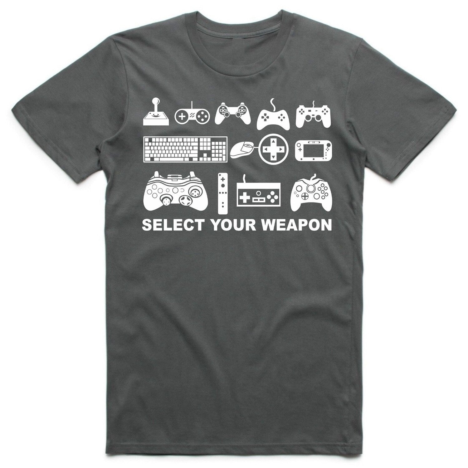 Select Your Weapon T-Shirt | Funny Gamer Game Play Box Controllers Tee | Retro Station Top