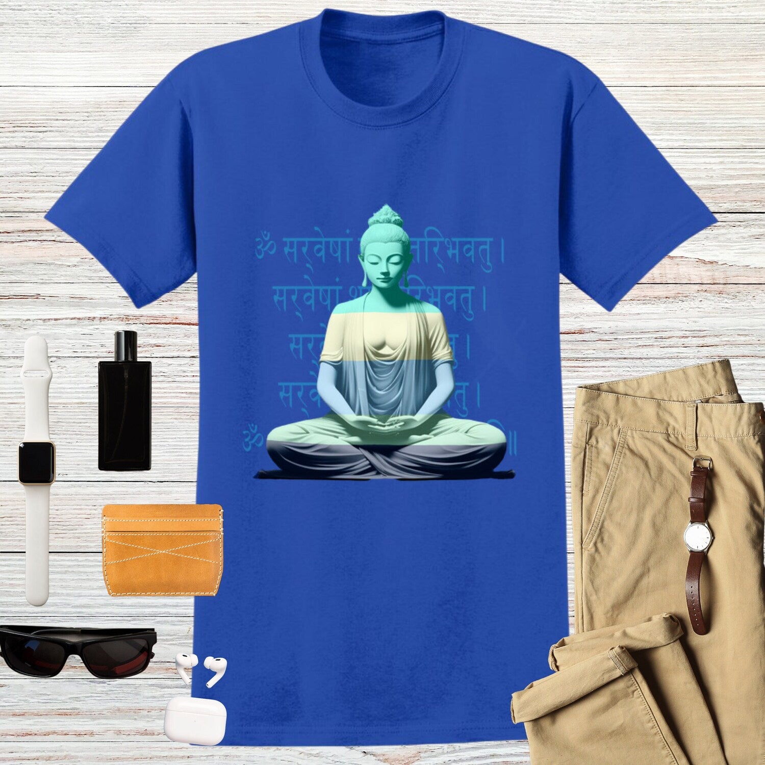 Sitting Buddha T Shirt Men | Meditating Hindu Yoga Workout Zen Boho Hippie Spiritual Good Energy Tee