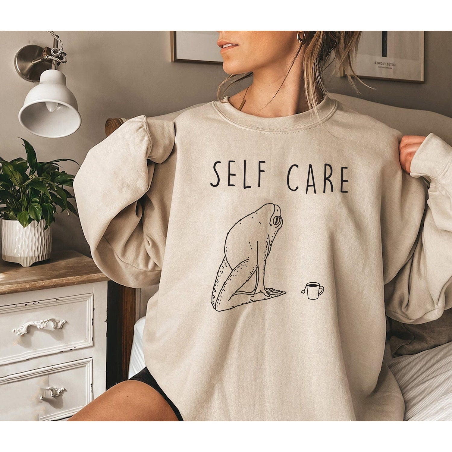 Self Care Frog Yoga Shirt: Funny Vintage Cotton Tee for Relaxation