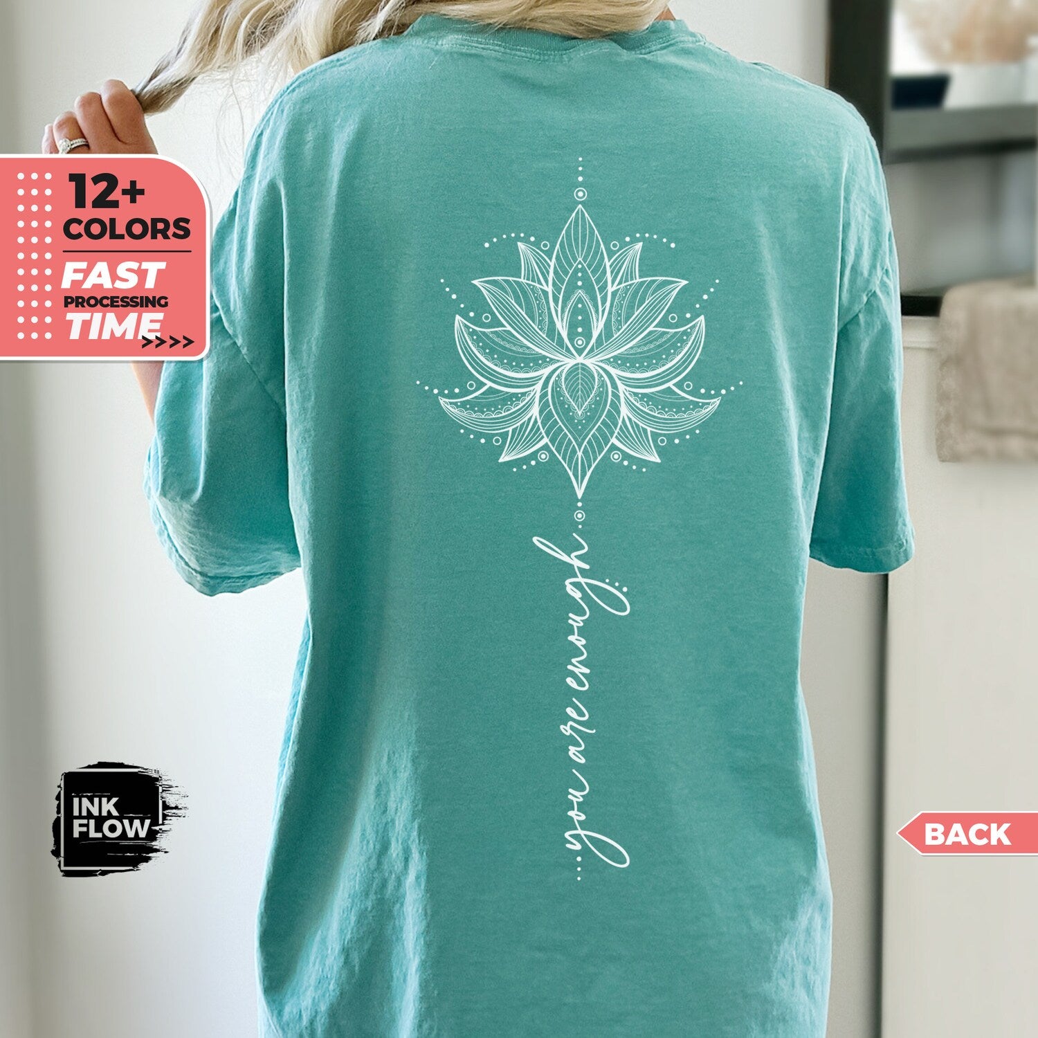 You Are Enough T-Shirt for Spiritual Woman: Namaste Lotus Flower Inspirational Tee