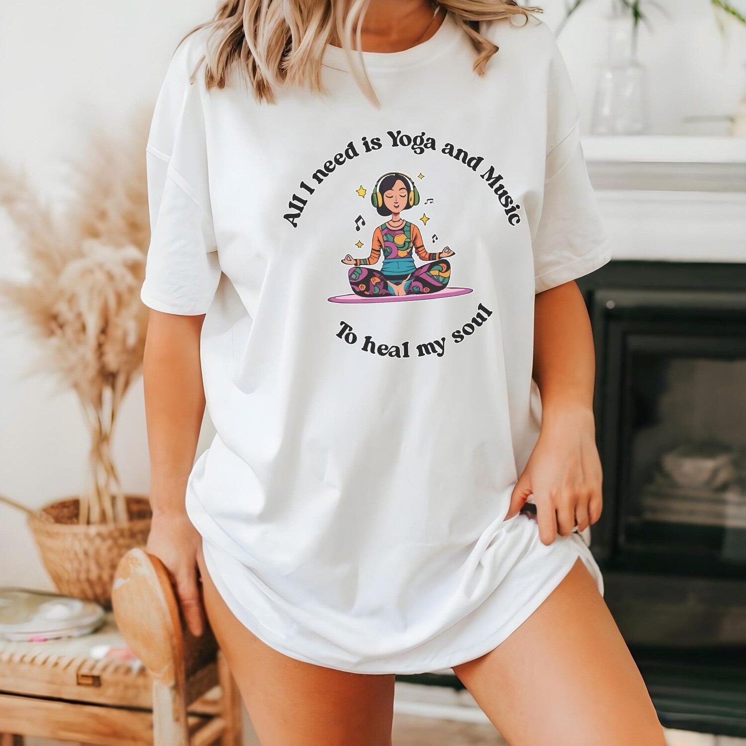 Yoga T-shirt | All I Need Is Yoga Music Heal Soul Cool Lover Motivational Tee