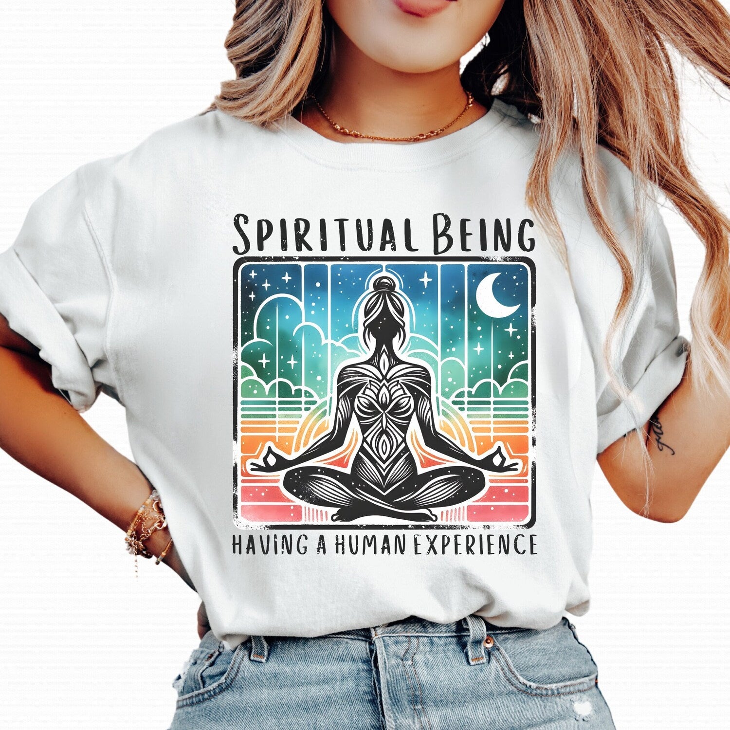 Spiritual Being Having Human Experience Shirt | Spiritual Quote Comfort Colors Esoteric Yoga Meditation Universe Shirt Tee