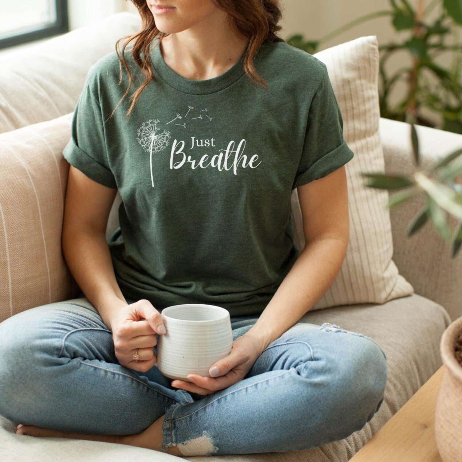 Just Breathe T-Shirt: Mindfulness Shirt for Women Inspirational Mental Health Tee Gift
