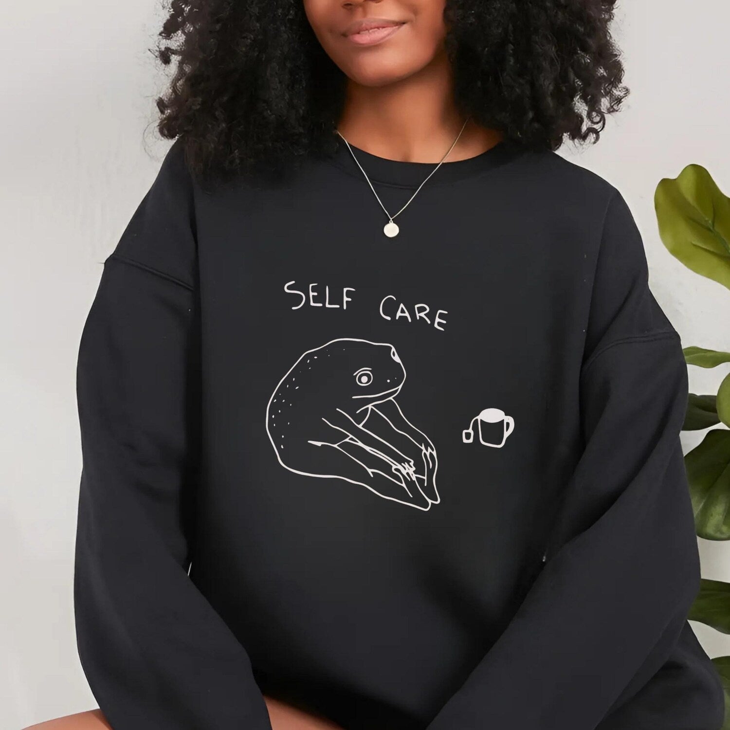Funny Frog Self Care Sweatshirt: Retro Hoodie, Birthday Gift, Cottagecore Frog Sweater