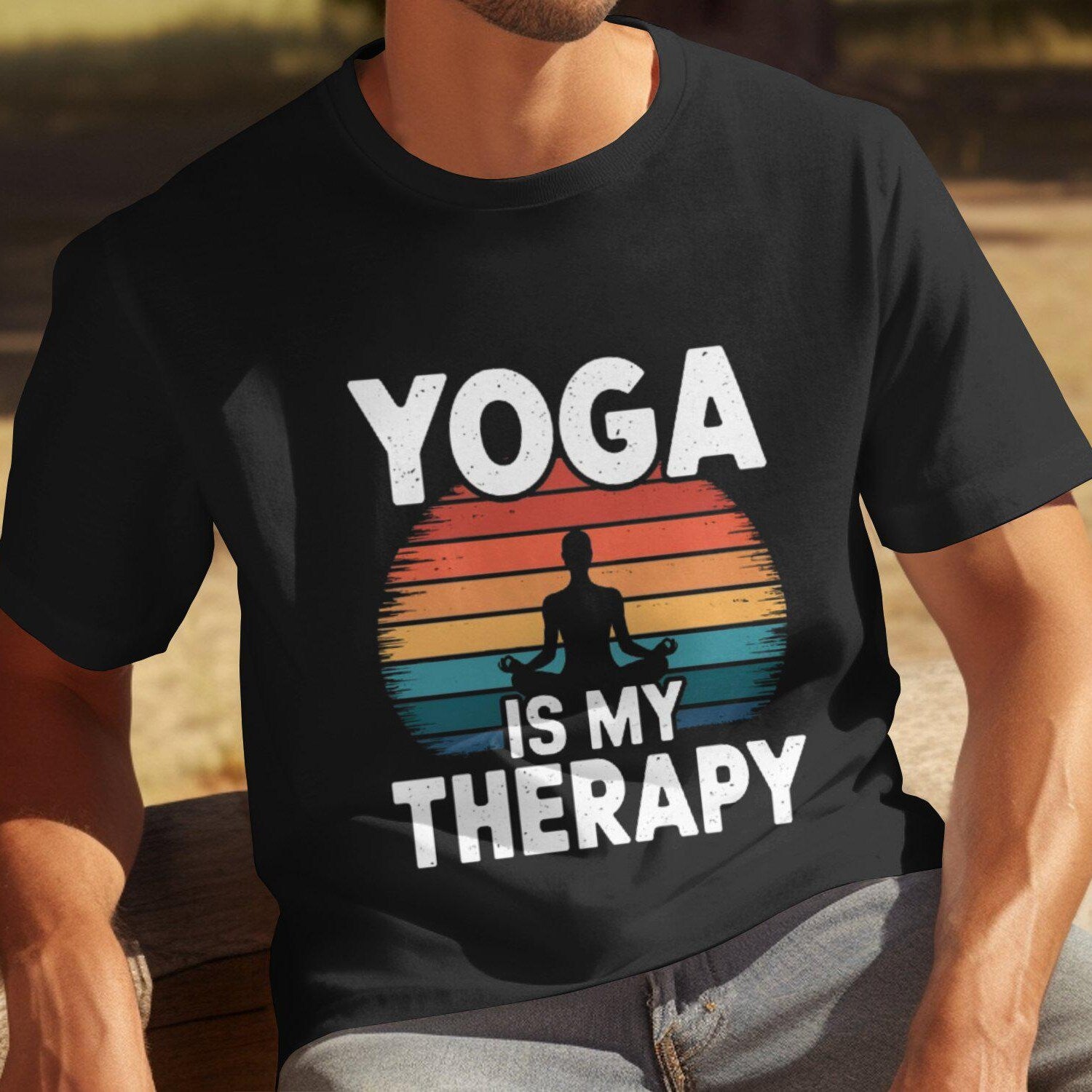 Funny Yoga Therapy T-Shirt | Yoga Is My Therapy Mens Workout Meditation Humor Lover Gift Tee