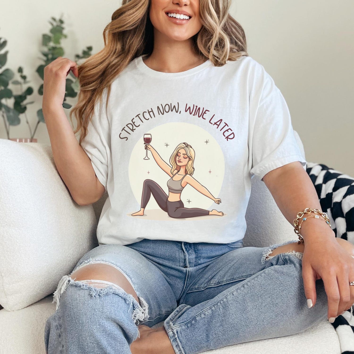 Yoga and Wine Lover Graphic T-Shirt: 100% Cotton Unisex Fitness Tee Gift