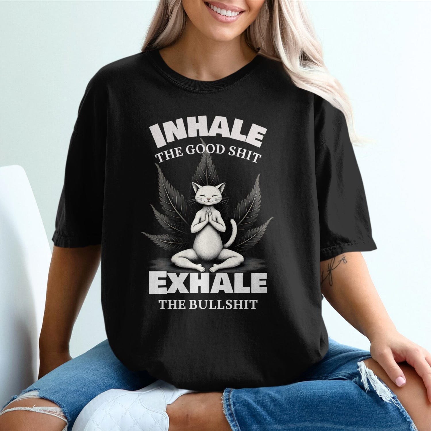 Relaxing Cat Comfort Colors T-Shirt | Funny Yoga Meditation Tee