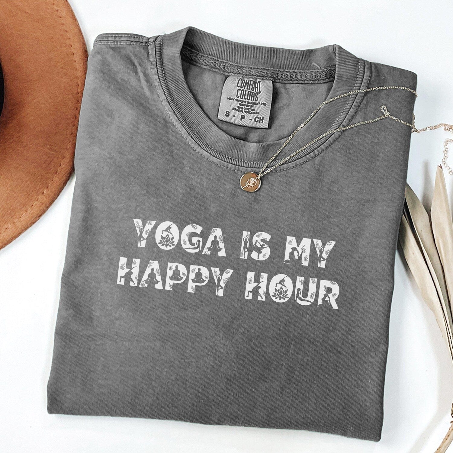 Yoga Happy Hour T-Shirt: Comfort ColorsÂ® Yoga Lover Gift