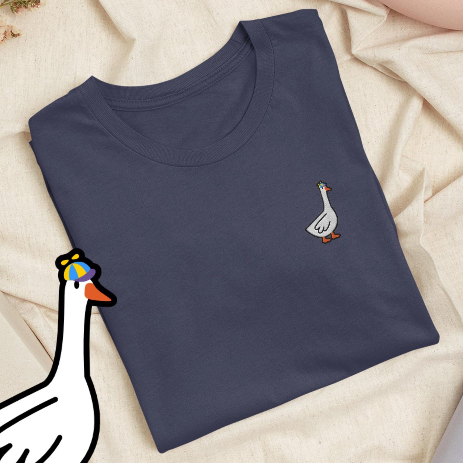 Propeller Hat Goose T-Shirt | Embroidered Comfort Colors Tee | Lightweight Cotton Shirt