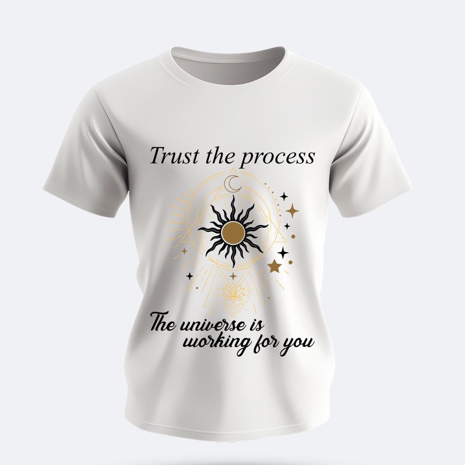 Spiritual Graphic T-Shirt: Boho Yoga Sun & Moon Design for Harmony