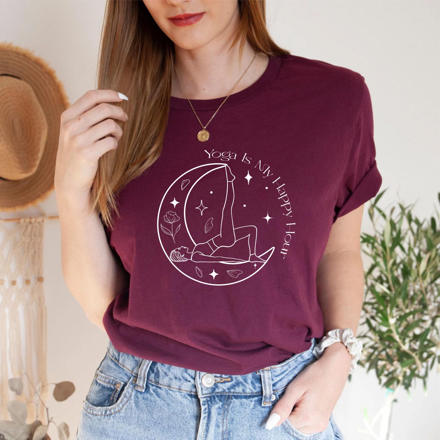 Yoga Is My Happy Hour Shirt: Funny Yoga Lover Tee, Mindfulness Relaxing Yoga Shirt