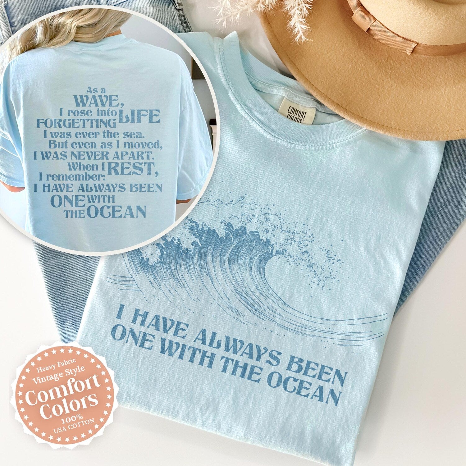 Comfort ColorsÂ® The Ocean T-shirt: Inspirational Spiritual Quotes Tee, Back Print Wave Shirt