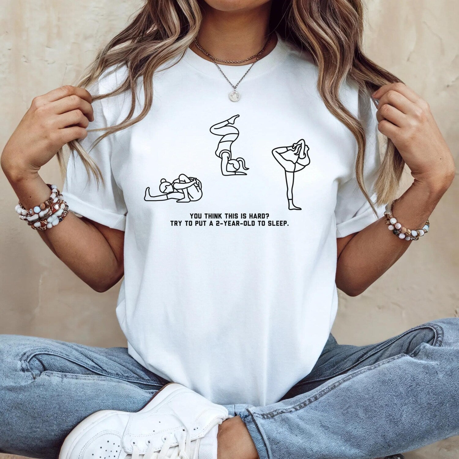 Funny Yoga Mom Shirt | Toddler Sleep Struggle Sarcastic Parenting Minimalist Humor Gift Bedtime Tee