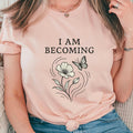 Boho 'I Am Becoming' T-Shirt: Floral Butterfly Yoga Tee for Transformation