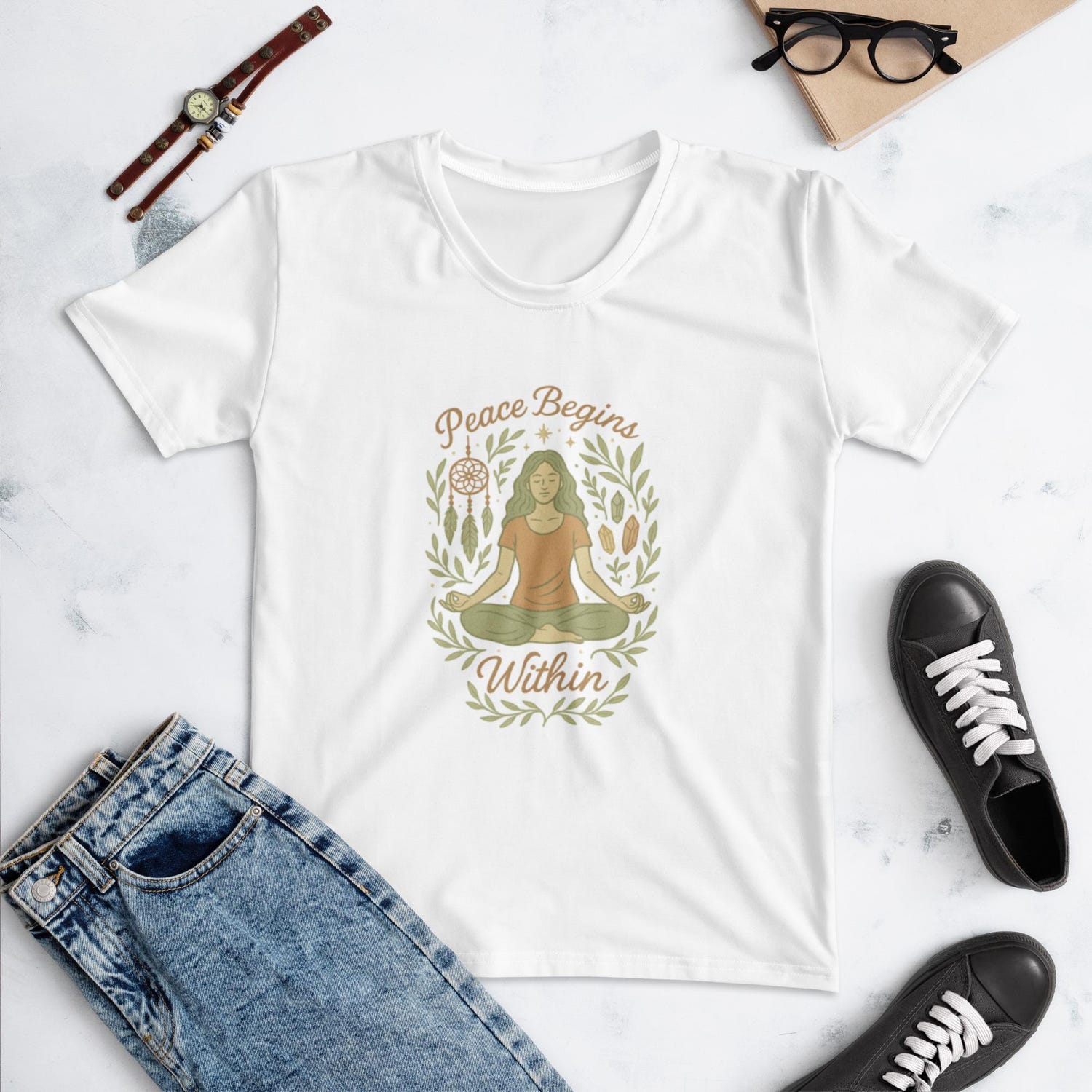 Peace Begins Within | Boho Meditation Crystals & Dreamcatcher Design