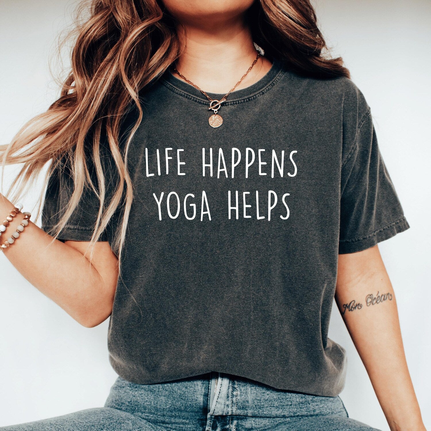 Life Happens Yoga Helps Funny Yoga Shirt: Yoga Lover Gift Tee Teacher Meditation Shirt Gift