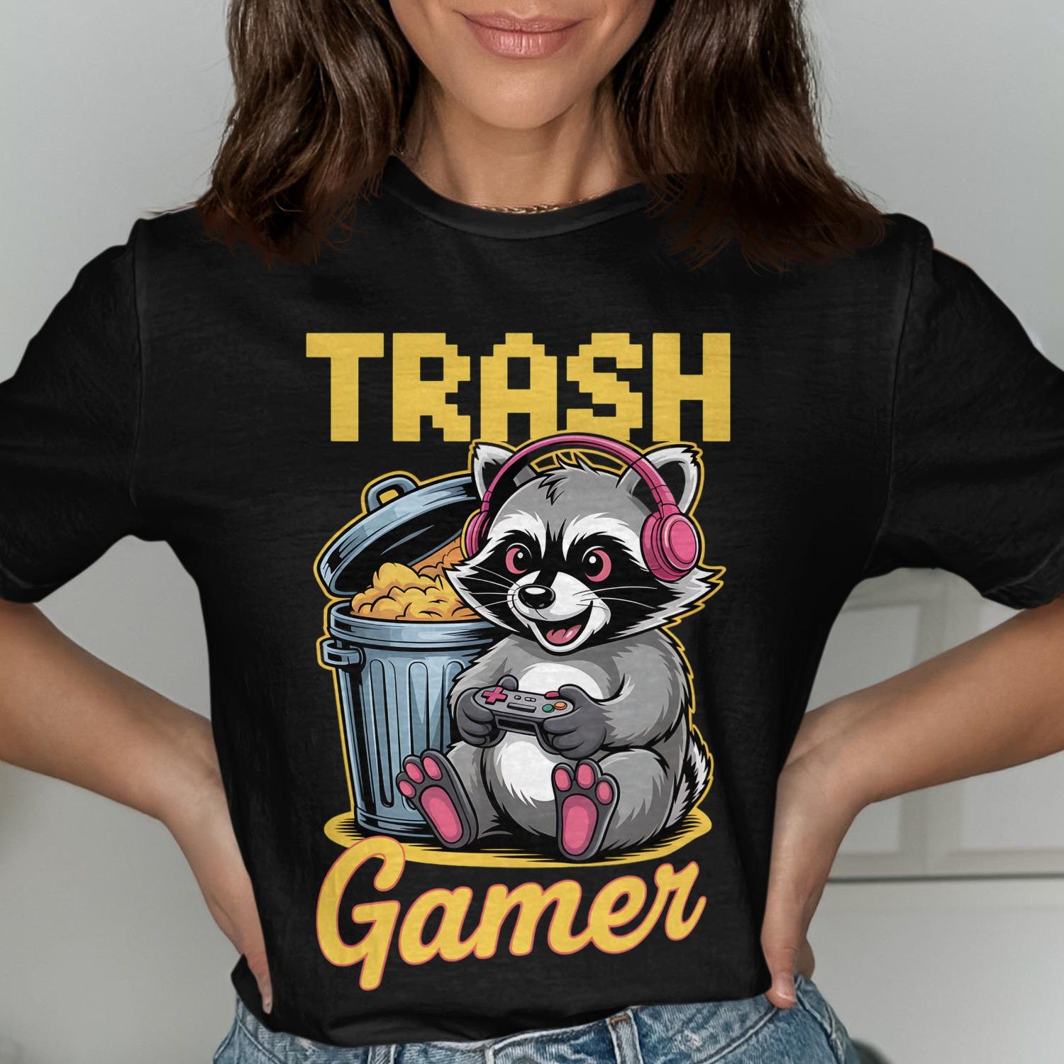 Trash Gamer Raccoon T-Shirt: Funny Animal Tee, Gamer Gift