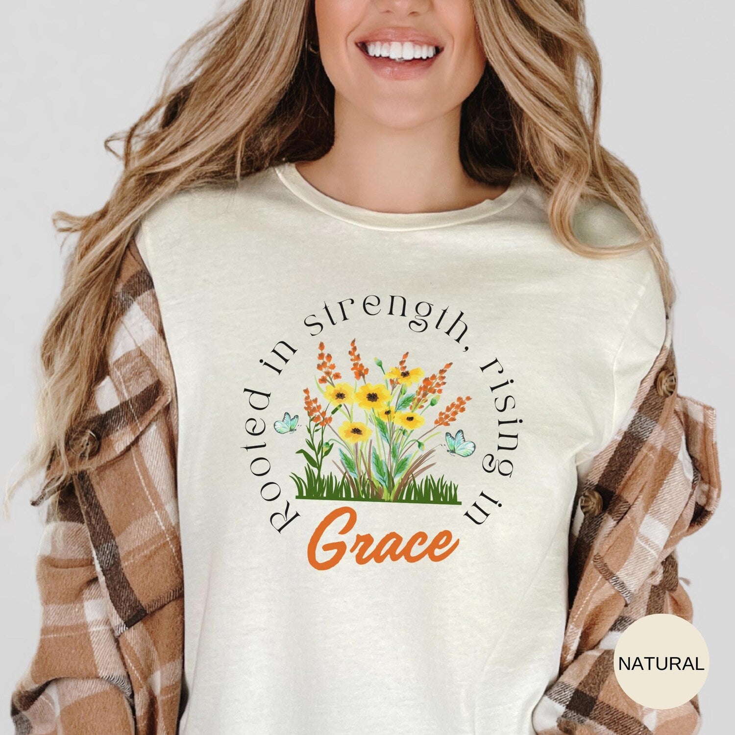Rising In Grace T-Shirt: Women's Empowerment Tee with Floral Design
