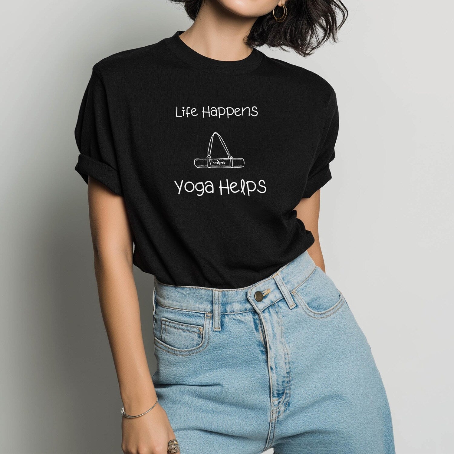 Life Happens Yoga Helps T-Shirt: Mindfulness Meditation Tee for Stress Relief