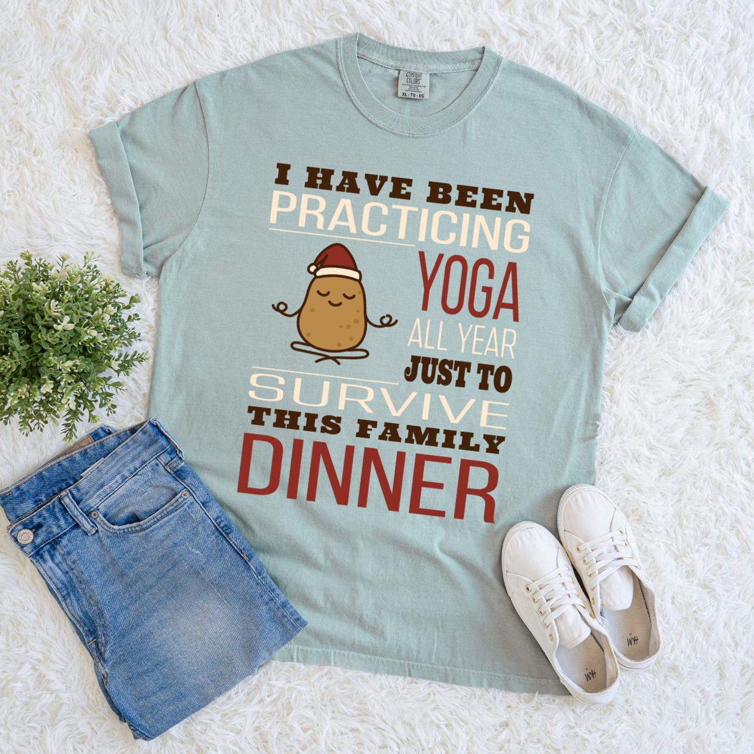 Funny Christmas Yoga Xmas Sarcastic Potato Retro Graphic Print Comfort Colors Tee