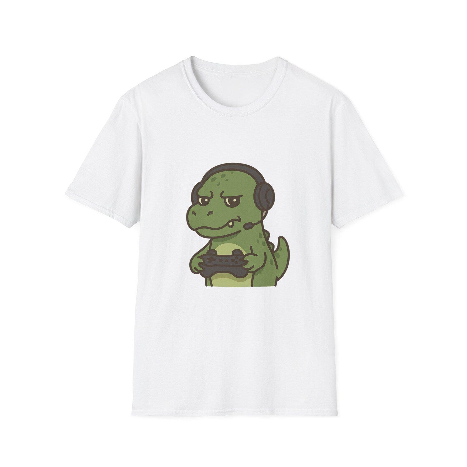Dino Gamer T-Shirt | Funny Dinosaur with Headphones Tee | Retro Gaming Apparel