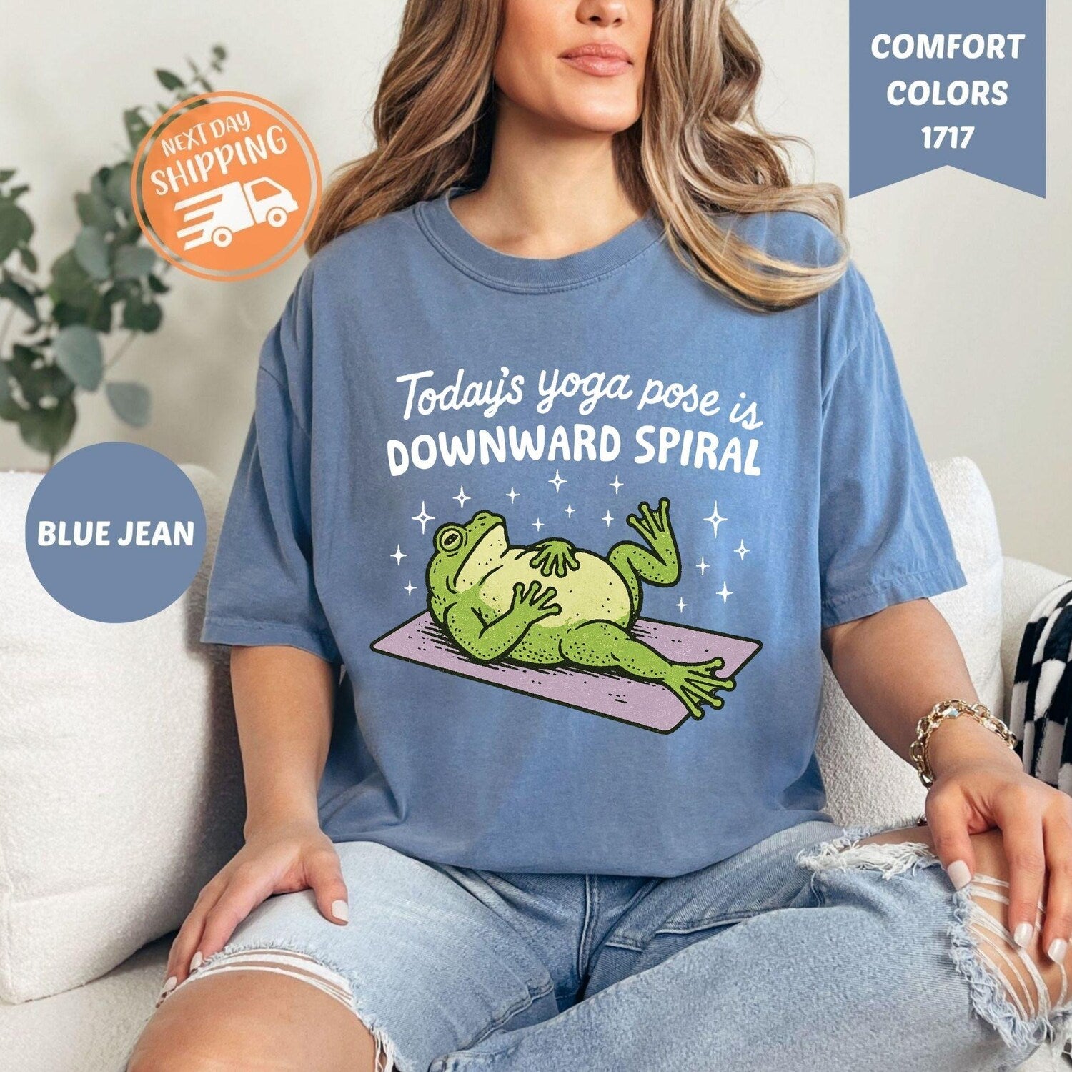 Comfort Colors Funny Frog Mental Health Shirt | Today's Yoga Pose Downward Spiral Meme Sarcastic Quote Frog Shirt Tee