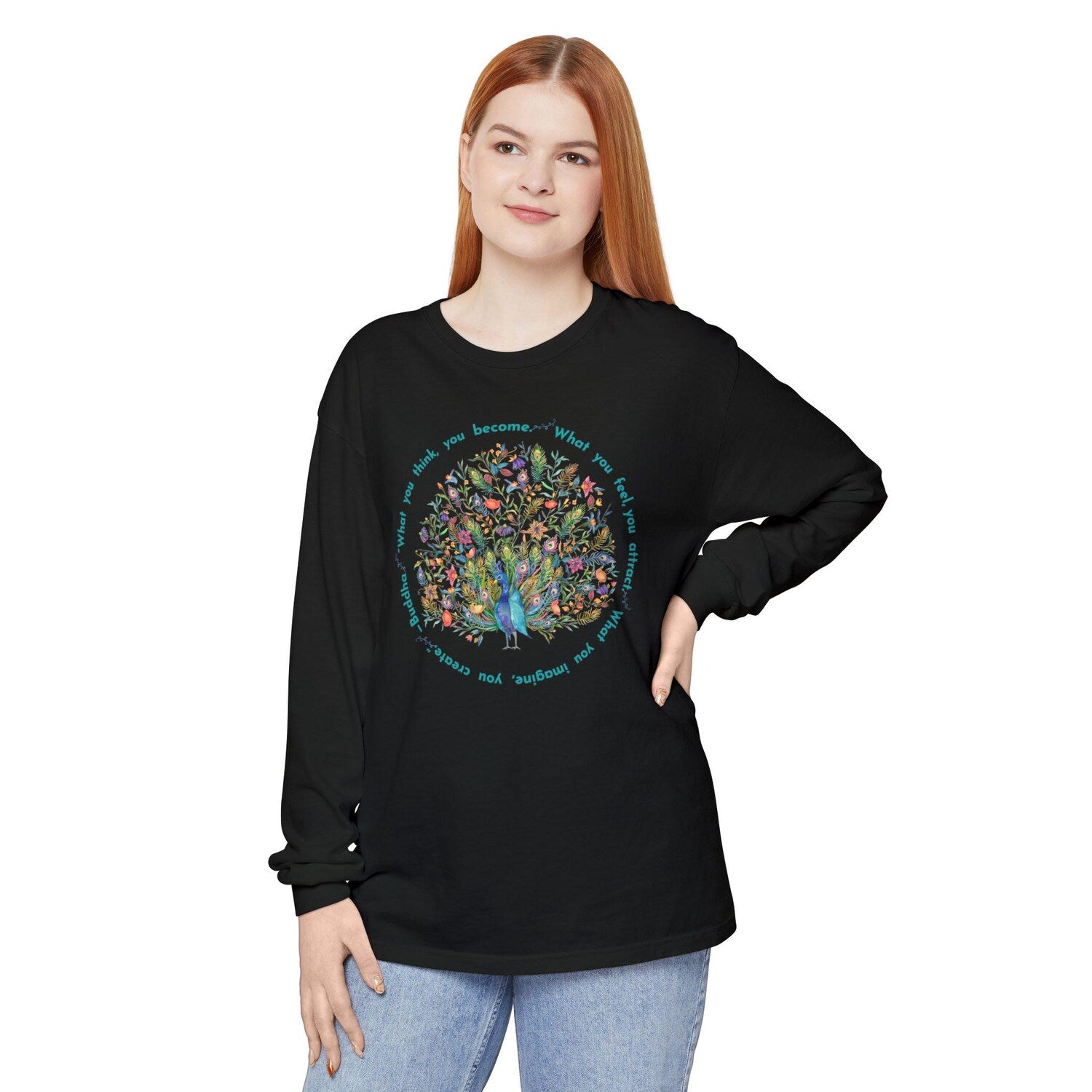 Comfort Colors Long Sleeve T-Shirt: Uplifting Buddha Quote Positivity Promoting Tee Gift