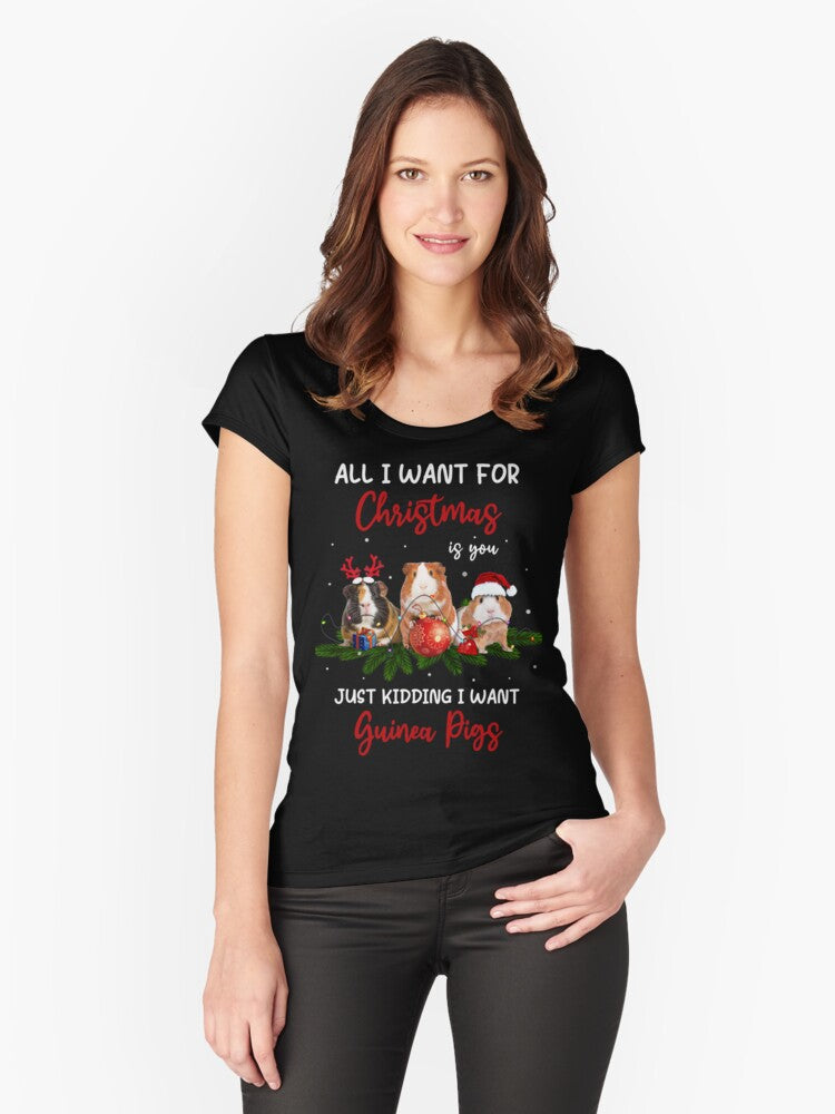 Funny Christmas Santa Guinea Pigs Pet Owner Xmas Merry Christmas Fitted Scoop T-Shirt | Premium Unisex T-Shirt, Trending Graphic Tee