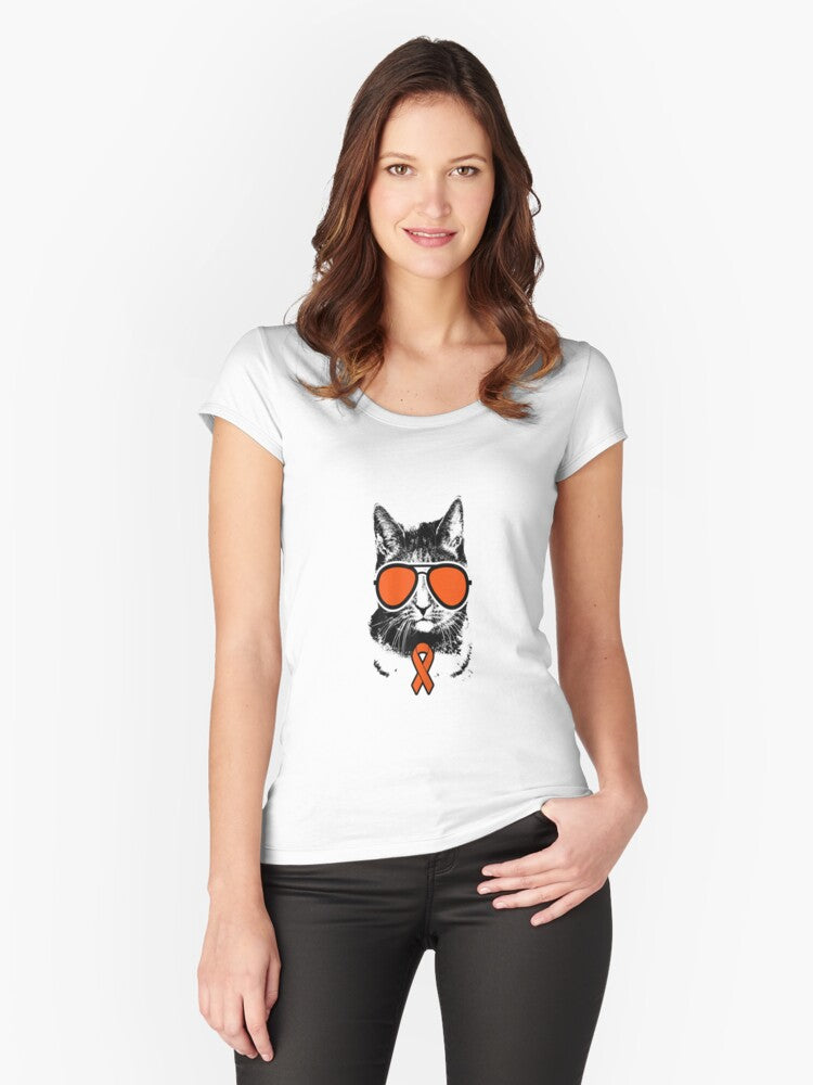 Cat Orange Ribbon Leukemia Awareness Fitted Scoop T Shirt T Shirt Everyday Wear