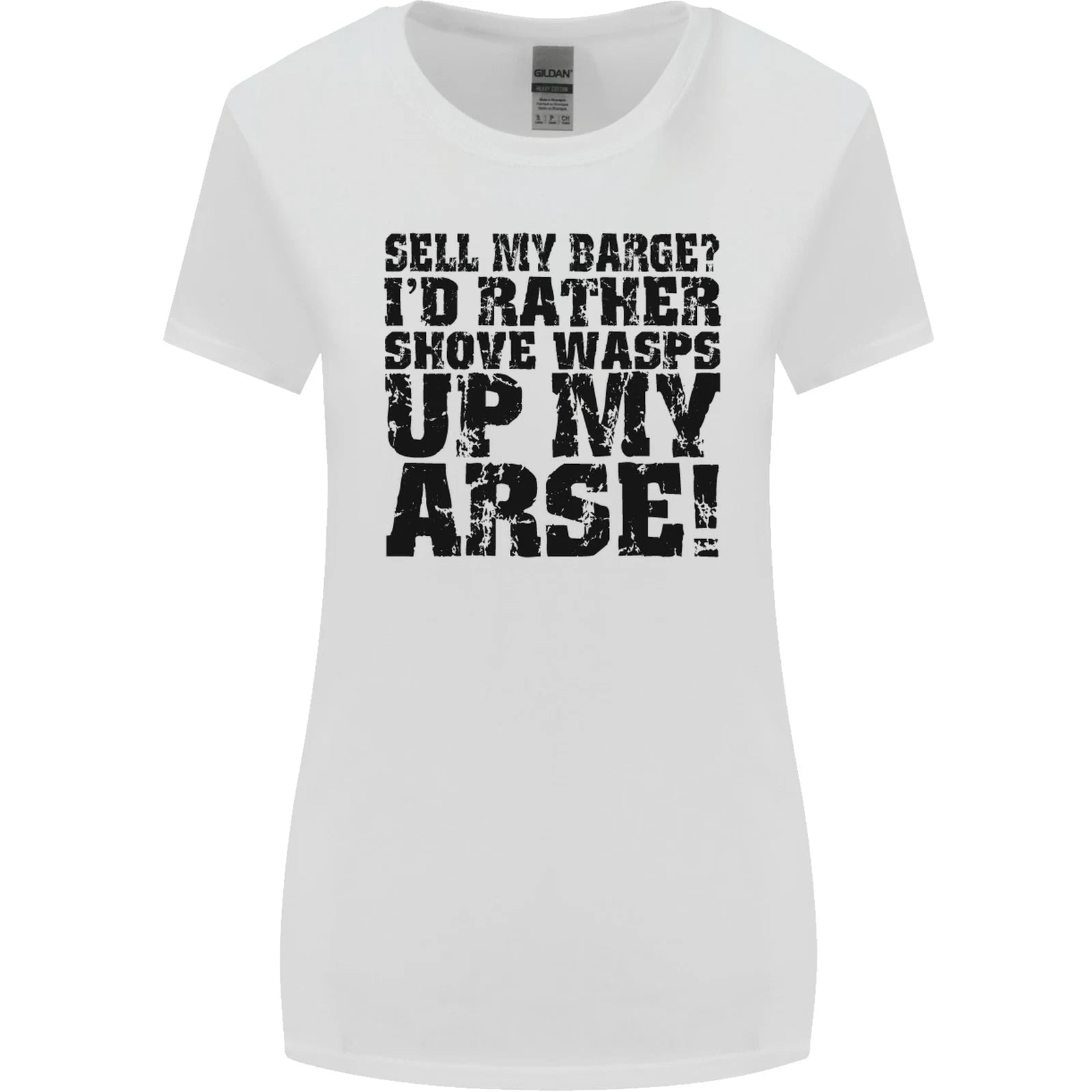 Sell My Barge Long Narrow Boat Speedboat Womens Wider Cut Tshirt T-Shirt | Vintage Style | Must-Have For Collectors