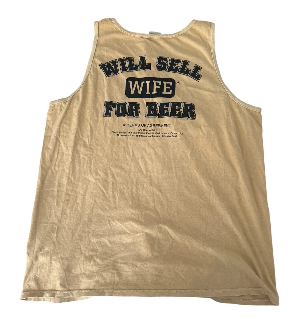 Vintage Funny Will Sell Wife For Beer Yellow Graphic Tank Top Crazy Shirts Tank Top | Iconic Graphic Look | Great Gift For Fans