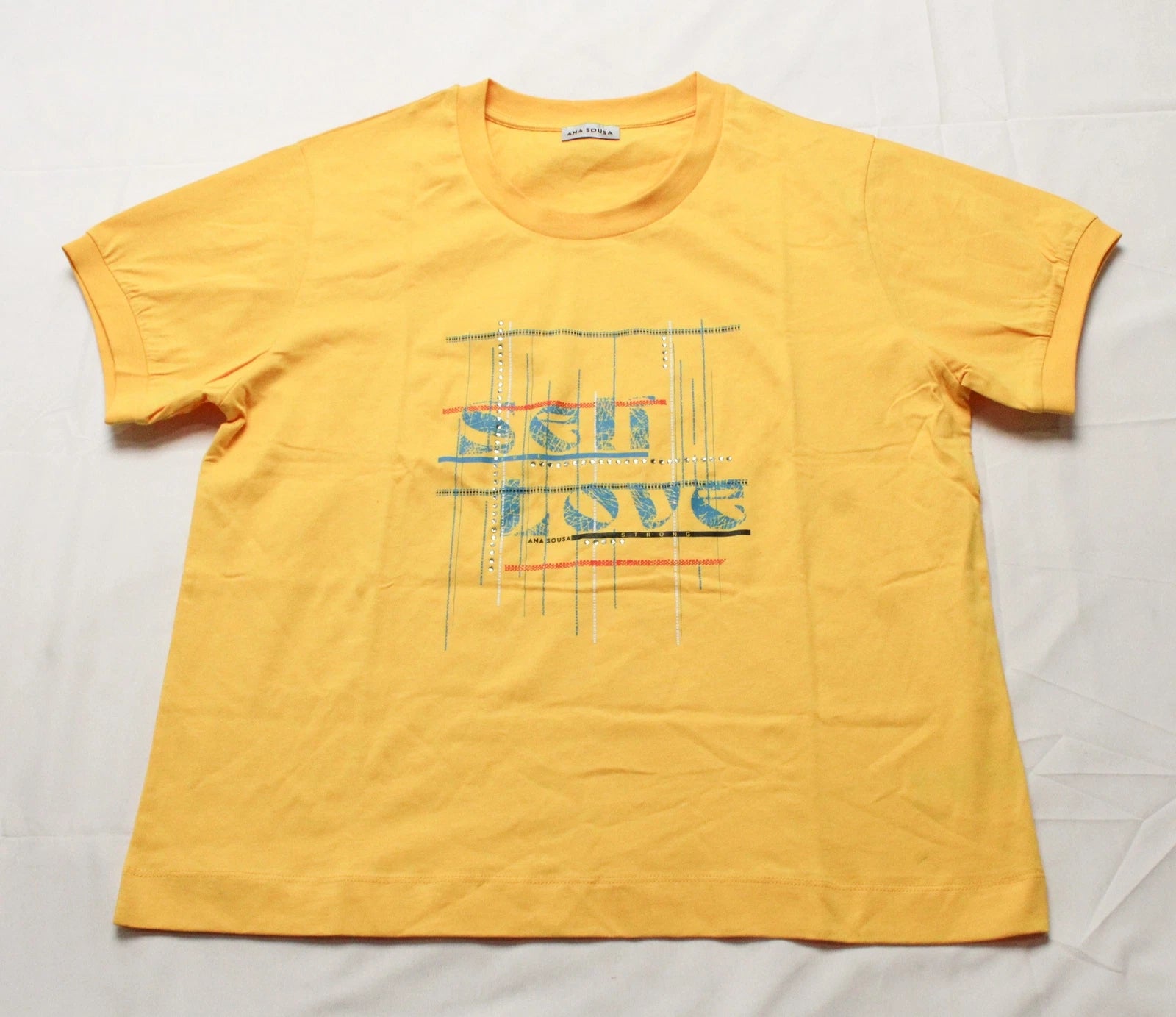 Ana Sousa Womens Sell Love Rhinestone Embossed Tshirt Cd4 Yellow Size Xl T-Shirt | Classic Streetwear | Great Gift For Fans